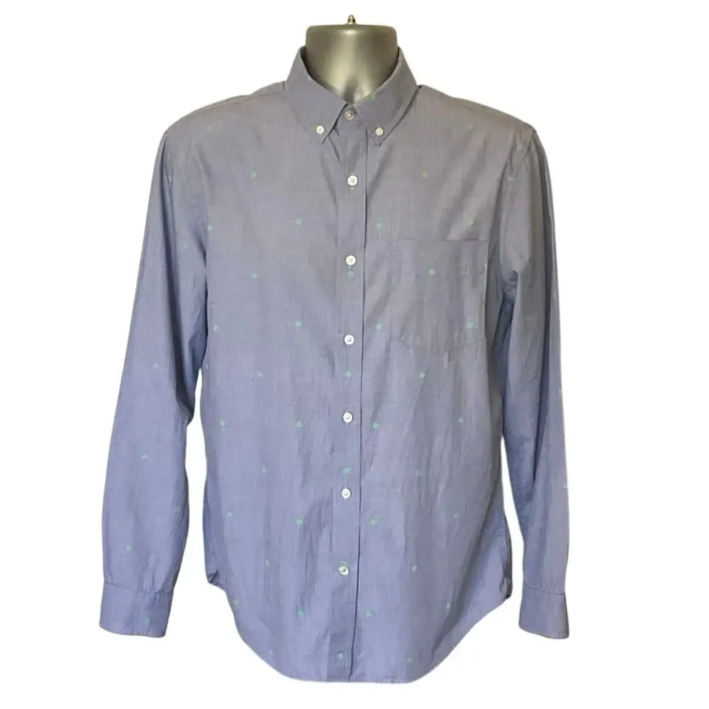 Banana Republic Luxe Poplin Shirt Men’s M Slim Fit Blue Green Palm Tree Cotton